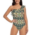 thumbnail image 1 of Easygdp Traditional Tribal Aztec1 Women's One Shoulder Ruffle Monokini Bathing Suits with Removable Chest Pad, Quick Drying - Small, 1 of 8