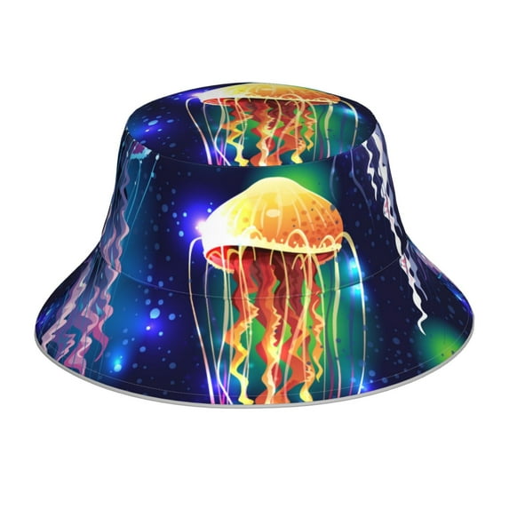 Easygdp Transparent Jellyfishes Double-Sided Reflective Fisherman Hat,Sun Visor,Casual Hat,Fluorescent Hat,Suitable For Outdoor And Night Walking,Unisex