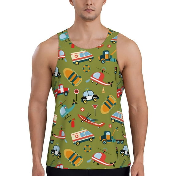Easygdp Transportation Prints Men's Tank Top, Sleeveless Muscle T Shirts, Breathable, Quick-Dry, Loose for Gym, Running, Fitness - XX-Large