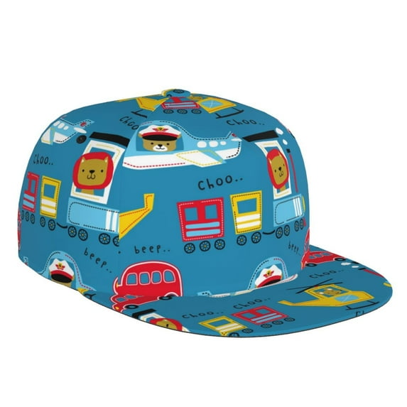 Easygdp Transportations With Cute Animals Baseball Cap with Adjustable Flat Suitable for Head Circumference 22.4-23.6 in
