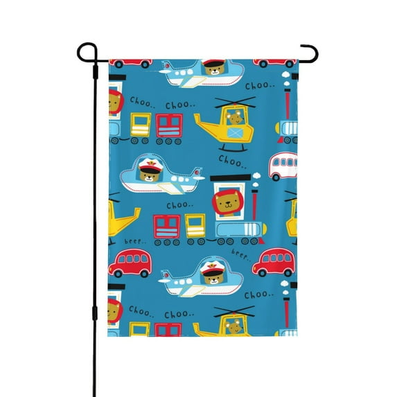 Easygdp Transportations With Cute Animals Garden Flag Yard Flag Welcome Flag, Double-Sided, Weather Resistant for Outdoor Decor - 28"x40"