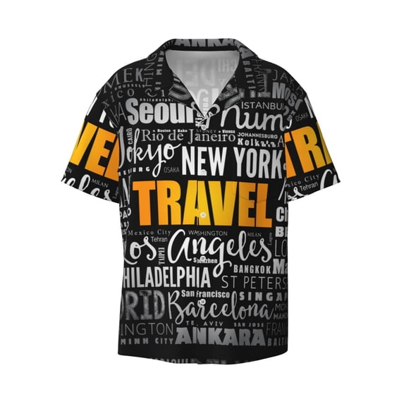 Easygdp Travel Men's Casual Short-sleeved Shirt with Pocket and Button Suitable for Beach Vacation Leisure - X-Large