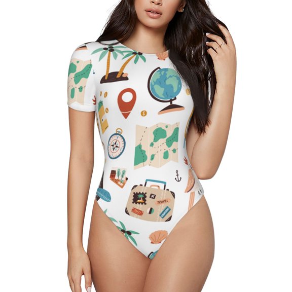 Easygdp Travel1 Women'S Waist-Cinching Short-Sleeved Onesie, Olastic Onesiet,Snaps At Bottom,Easy To Put On And Take Off - Large