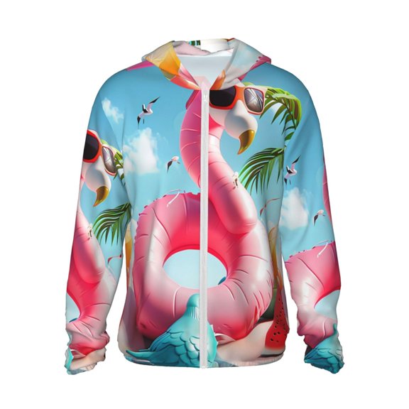 Easygdp Tropical Flamingo Pool Float Lightweight Long Sleeve Sun Shirt Sports long-Sleeved Sun Protective Clothing, Quick Drying Breathable-Small