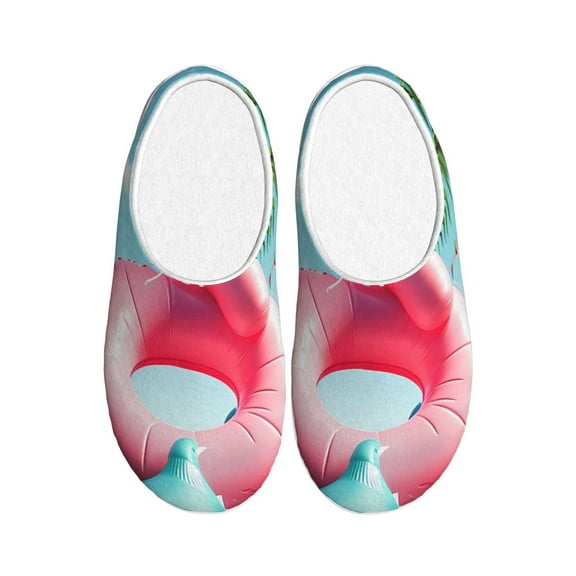 Easygdp Tropical Flamingo Pool Float Slippers for Women Mens Winter Warm Home Slippers Plush Slip on House Slippers for Indoor Outdoor Shoes-35/36