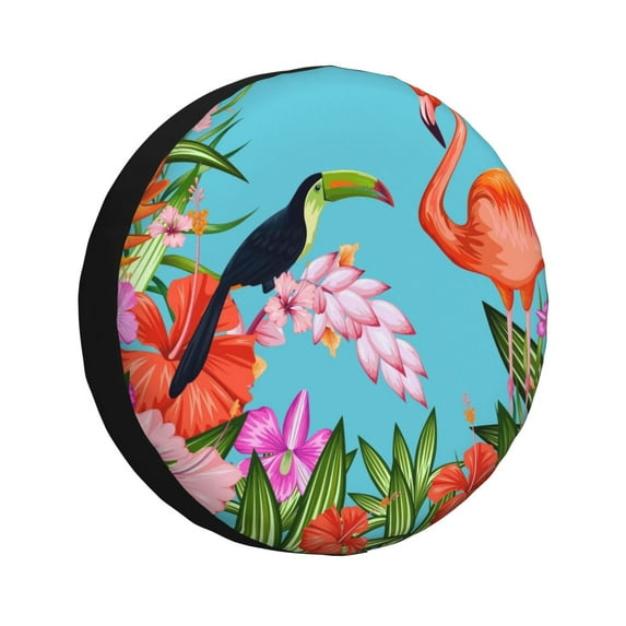 Easygdp Tropical Jungle Flamingo Wheel Sun Guard, Spare Tire Cover,Universal Trailer Suv Truck Camper Travel,Easy To Install And Remove -17 Inch