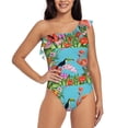 thumbnail image 1 of Easygdp Tropical Jungle Flamingo Women's One Shoulder Ruffle Monokini Bathing Suits with Removable Chest Pad, Quick Drying - Large, 1 of 8