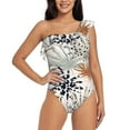 thumbnail image 1 of Easygdp Tropical Leaves Women's One Shoulder Ruffle Monokini Bathing Suits with Removable Chest Pad, Quick Drying - Large, 1 of 8