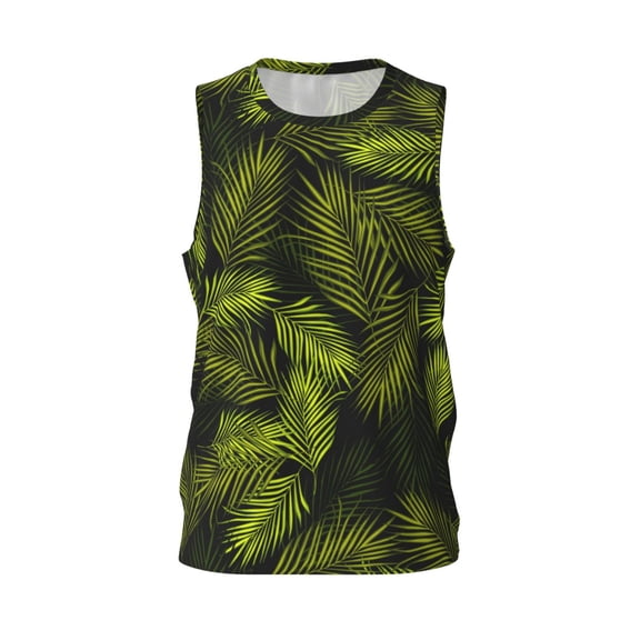 Easygdp Tropical Palm Leaves Fern Leaf Men's Mesh Basketball Jersey Quick Drying Sleeveless Shirts Fitted Muscle Tank Tops Sport Round Neck T-Shirt - X-Large