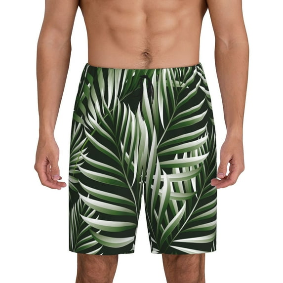 Easygdp Tropical Palm Leaves1 Men's Short Pajama Pants, Sleep Shorts, Household Pants, Casual Pants with Pockets - 4X-Large