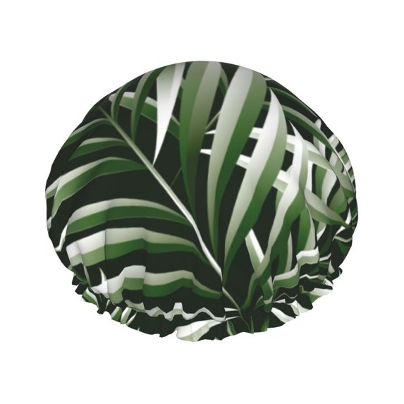 Easygdp Tropical Palm Leaves1 Shower Caps for Women, Double Waterproof Layers Shower Cap, Quick Drying Bath Hair Cap Reusable