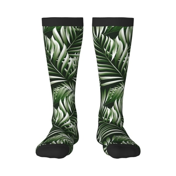 Easygdp Tropical Palm Leaves1 Soccer Socks Sport Knee High Socks Calf Compression Athletic Socks for Men and Women