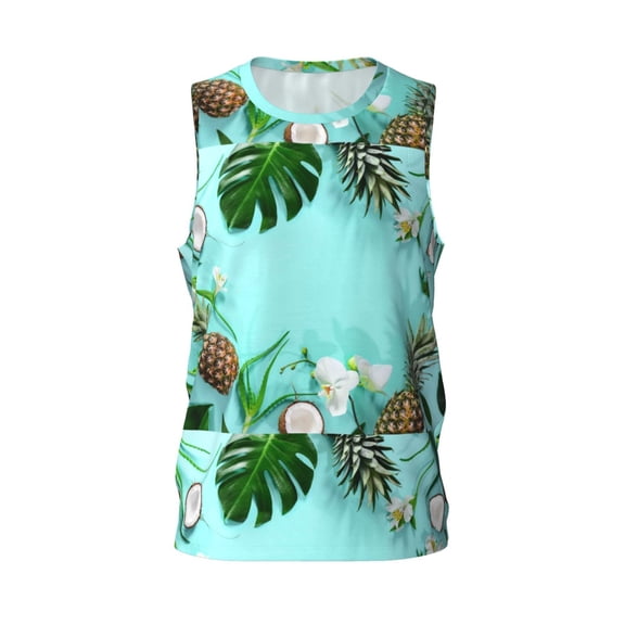 Easygdp Tropical Pineapple Men's Mesh Basketball Jersey Quick Drying Sleeveless Shirts Fitted Muscle Tank Tops Sport Round Neck T-Shirt - X-Large