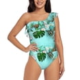 thumbnail image 1 of Easygdp Tropical Pineapple Women's One Shoulder Ruffle Monokini Bathing Suits with Removable Chest Pad, Quick Drying - Large, 1 of 8