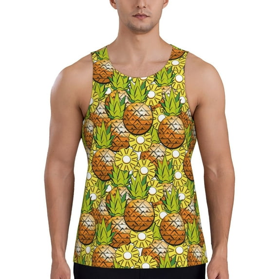 Easygdp Tropical Summer Fruit Men's Tank Top, Sleeveless Muscle T Shirts, Breathable, Quick-Dry, Loose for Gym, Running, Fitness - X-Large