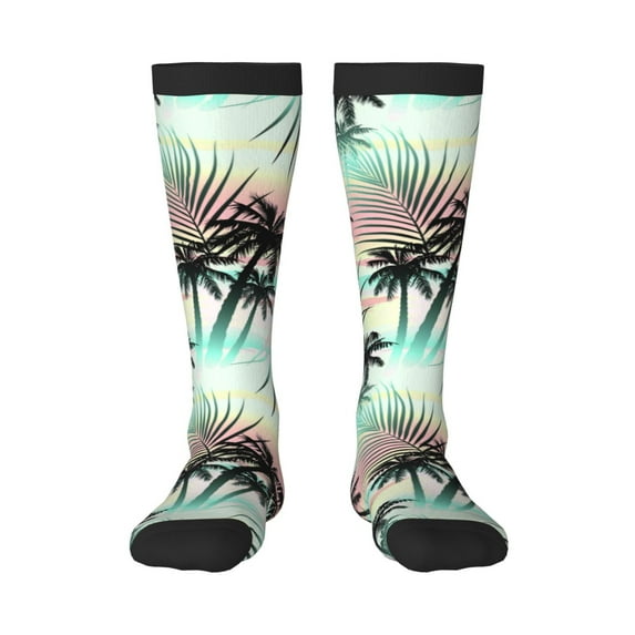 Easygdp Tropical Summer Palm Soccer Socks Sport Knee High Socks Calf Compression Athletic Socks for Men and Women