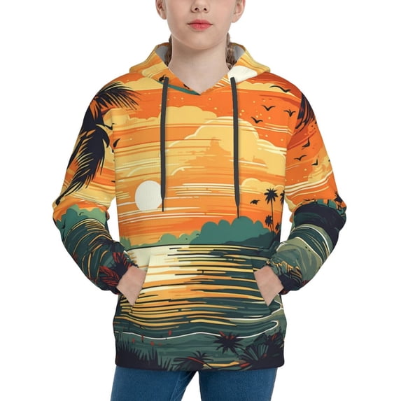 Easygdp Tropical Sunset Paradise Boys Hoodie Kids Sweatshirt Youth Pullover With Hood-Small