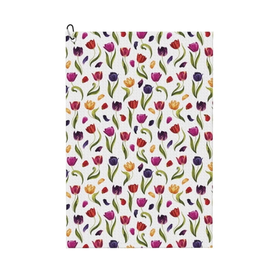 Easygdp Tulips Flowers Golf Towel 24x16in for Men and Women with Carabiner Clip for Easy Attachment