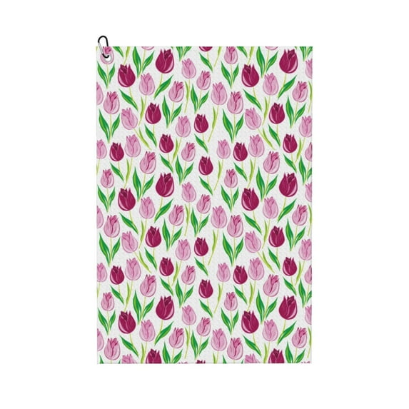 Easygdp Tulips Flowers Golf Towel 24x16in for Men and Women with Carabiner Clip for Easy Attachment