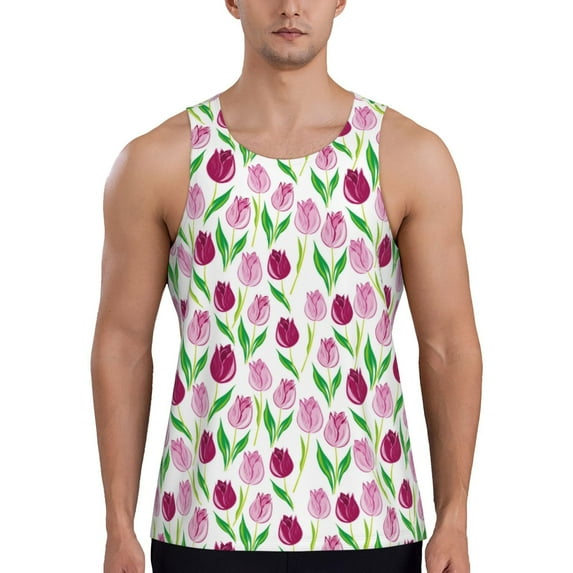Easygdp Tulips Flowers Men's Tank Top, Sleeveless Muscle T Shirts, Breathable, Quick-Dry, Loose for Gym, Running, Fitness - X-Large