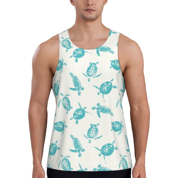 Easygdp Turtle Men's Tank Top, Sleeveless Muscle T Shirts, Breathable, Quick-Dry, Loose for Gym, Running, Fitness - 4X-Large