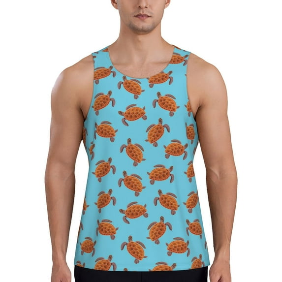 Easygdp Turtle Men's Tank Top, Sleeveless Muscle T Shirts, Breathable, Quick-Dry, Loose for Gym, Running, Fitness - XX-Large