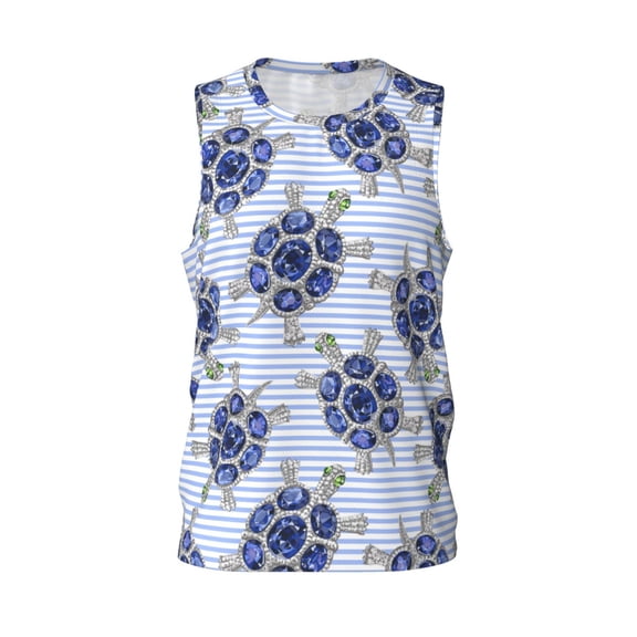 Easygdp Turtle with Blue Stones Men's Mesh Basketball Jersey Quick Drying Sleeveless Shirts Fitted Muscle Tank Tops Sport Round Neck T-Shirt - Small