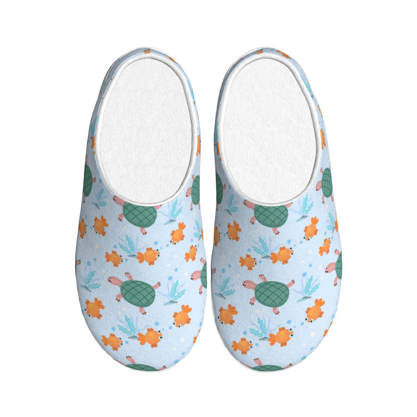 Easygdp Turtles And Goldfish Slippers for Women Mens Winter Warm Home ...