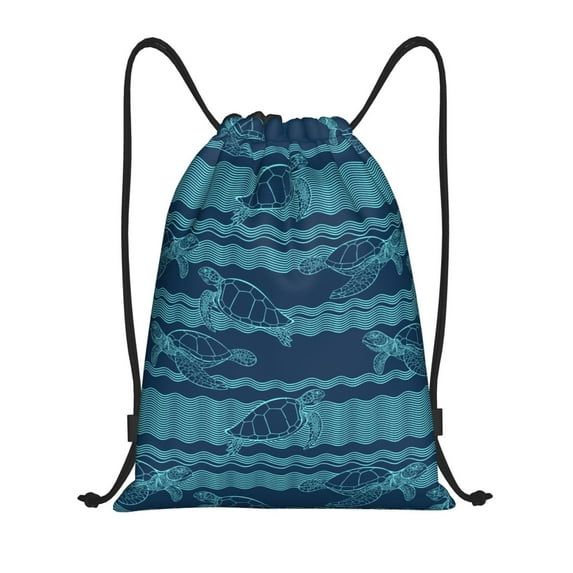 Easygdp Turtles and Waves Drawstring Backpack, Beach Sackpack, Travel Sackpack Lightweight for Sports, Gym, Travel, Swimming - Small