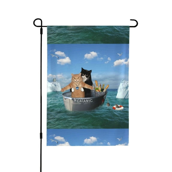 Easygdp Two Brave Cats Are Floating On The Sea Iceberg Garden Flag Yard Flag Welcome Flag, Double-Sided, Weather Resistant for Outdoor Decor - 12.5"x18"