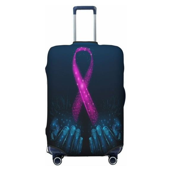 Easygdp Two Human Hands Are Holds Pink Ribbon Awareness Double-Sided Printed Elastic Suitcase Protective Cover,Invisible Zipper, Business Trip Luggage Cases,Washable And Resistant To Falling -Small