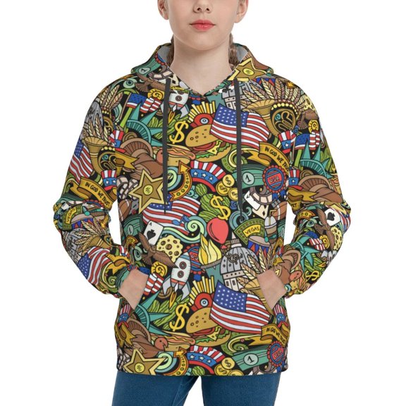 Easygdp USA 1 Boys Hoodie Kids Sweatshirt Youth Pullover With Hood-Small