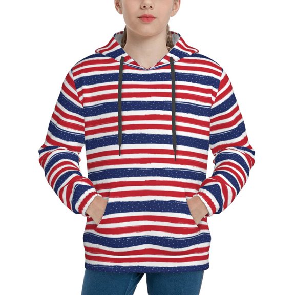 Easygdp USA Colors Stripes Boys Hoodie Kids Sweatshirt Youth Pullover With Hood-Small