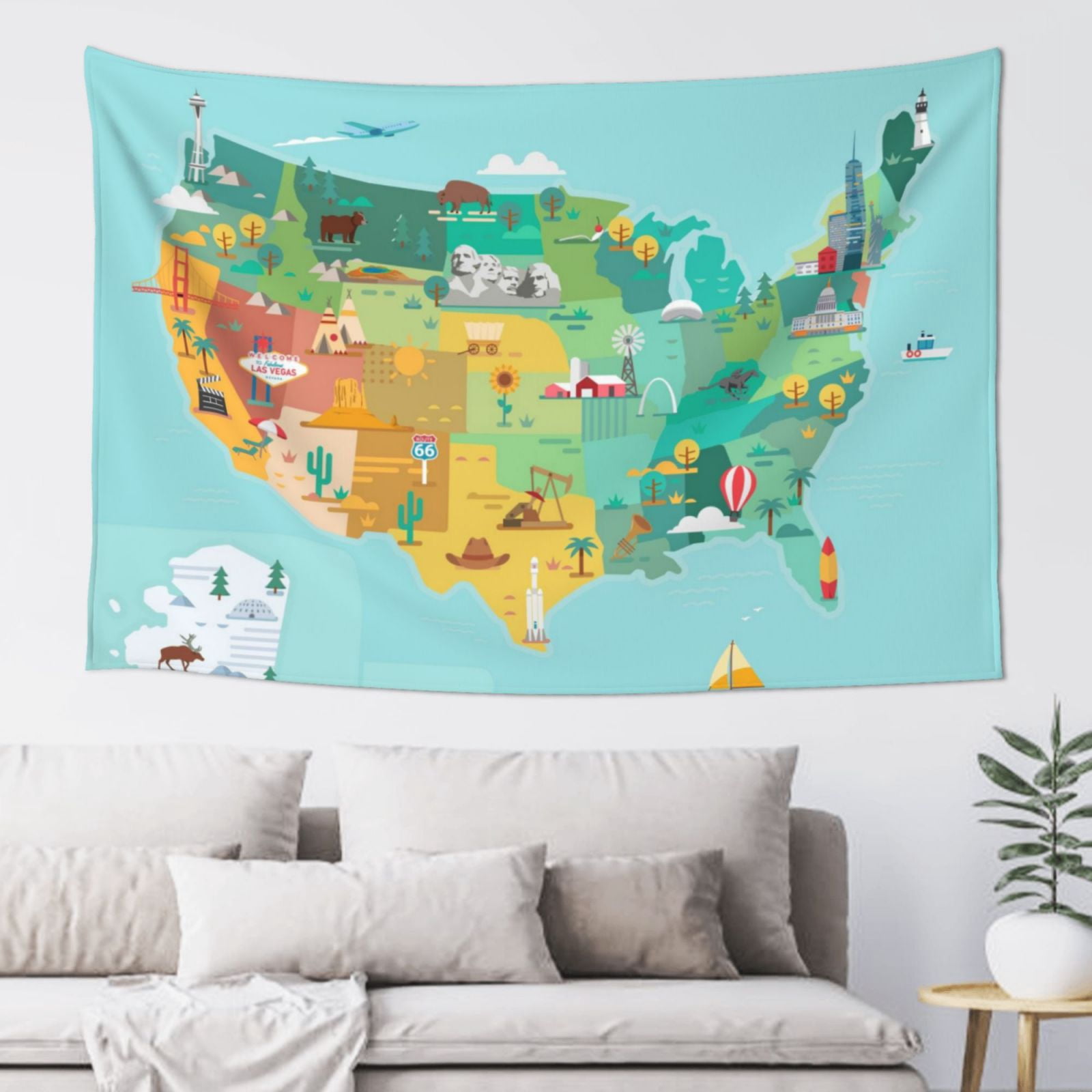 Easygdp USA Tourist Map Tapestry Wall Hanging, Wall Tapestries for ...