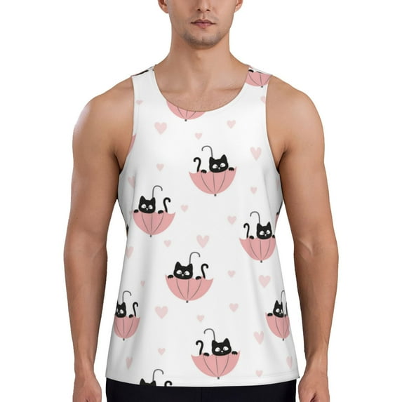 Easygdp Umbrella Cat Men's Tank Top, Sleeveless Muscle T Shirts, Breathable, Quick-Dry, Loose for Gym, Running, Fitness - XX-Large