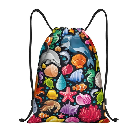 Easygdp Underwater Diving Animals Drawstring Backpack, Beach Sackpack, Travel Sackpack Lightweight for Sports, Gym, Travel, Swimming - Small