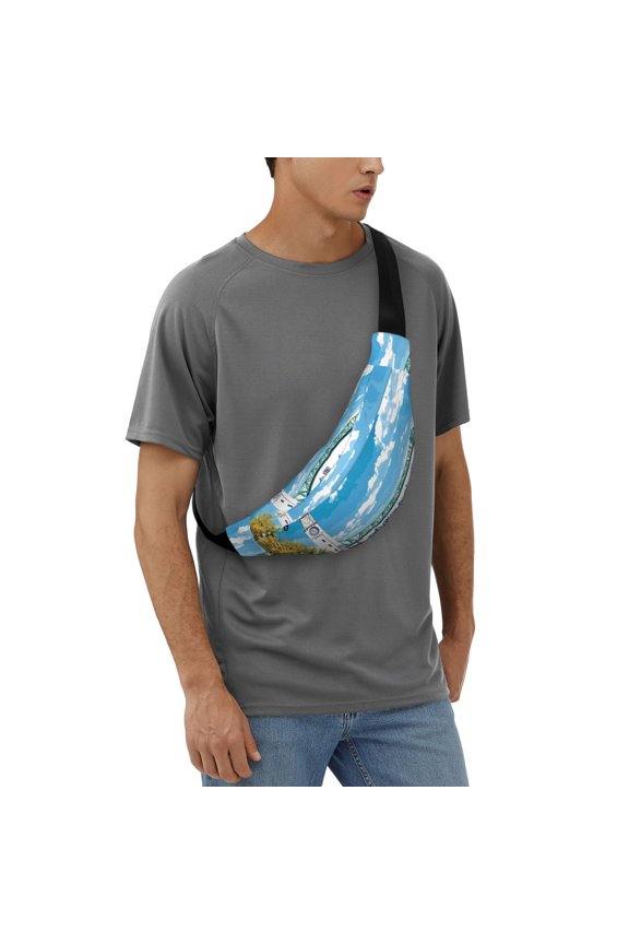 Urban Riverside Clock Tower Fanny Pack for Men Women,Fashion Waist Packs,Travel Hiking Chest Bag Daypack