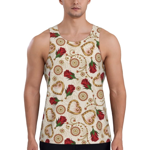 Easygdp Valentine'S Day Rose Men's Tank Top, Sleeveless Muscle T Shirts, Breathable, Quick-Dry, Loose for Gym, Running, Fitness - Medium