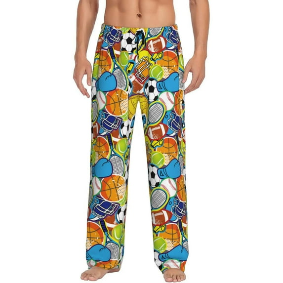 Easygdp Various Balls Men's Pajama Pant, Sleep Elastic Waistband Lounge Pants - Large