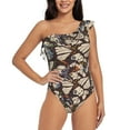 thumbnail image 1 of Easygdp Vector Butterflies Women's One Shoulder Ruffle Monokini Bathing Suits with Removable Chest Pad, Quick Drying - XX-Large, 1 of 8