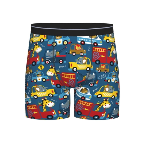 Easygdp Vehicles Cartoon with Funny Drivers,Animal Drivers Men's Boxer Briefs Men’s Underwear Boxer Briefs for Men