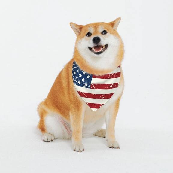 Easygdp Vintage American Flag Dog Bandanas ,Triangle Reversible Pet Scarf Premium Durable Fabric,Bandana for Small and Medium Dogs-X-Large