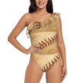 thumbnail image 1 of Easygdp Vintage Baseball Women's One Shoulder Ruffle Monokini Bathing Suits with Removable Chest Pad, Quick Drying - Large, 1 of 8