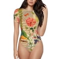 thumbnail image 1 of Easygdp Vintage Bird Women's One-Piece Swimsuit Slim Fit Crew Neck Bodysuit Athletic Swimwear with Concealed Buckle - Large, 1 of 9