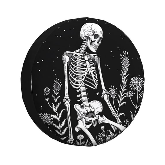 Easygdp Vintage Black white Plant skull Wheel Cover,Spare Tire Cover,4-17in Spare Tire Cover Universal Fit for Trailer, Car, Truck, SUV, Jeep-17 inch