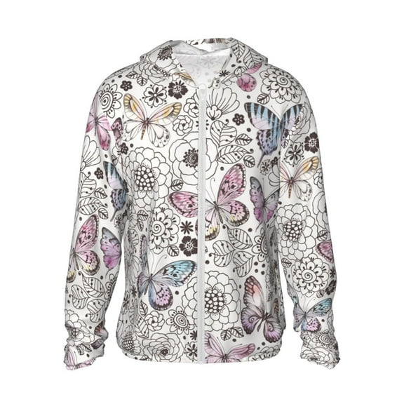 Easygdp Vintage Butterflies Lightweight Long Sleeve Sun Shirt Sports long-Sleeved Sun Protective Clothing, Quick Drying Breathable - Small