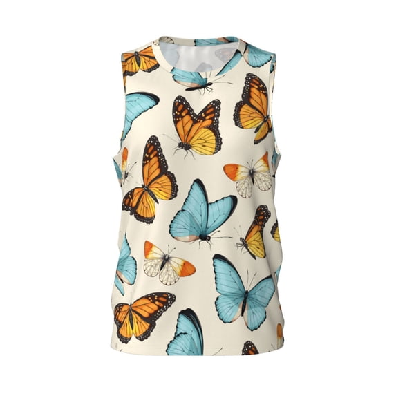 Easygdp Vintage Butterflies Men's Mesh Basketball Jersey Quick Drying Sleeveless Shirts Fitted Muscle Tank Tops Sport Round Neck T-Shirt - X-Large