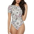 thumbnail image 1 of Easygdp Vintage Butterflies Women's One-Piece Swimsuit Slim Fit Crew Neck Bodysuit Athletic Swimwear with Concealed Buckle - Small, 1 of 9