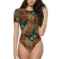 thumbnail image 1 of Easygdp Vintage Butterfly Green Women's One-Piece Swimsuit Slim Fit Crew Neck Bodysuit Athletic Swimwear with Concealed Buckle - XX-Large, 1 of 9
