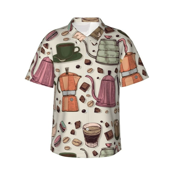 Easygdp Vintage Coffee Men's Hawaiian Shirts Print Lapel Short Sleeve for Beach, vacation, party, casual occasions - Large